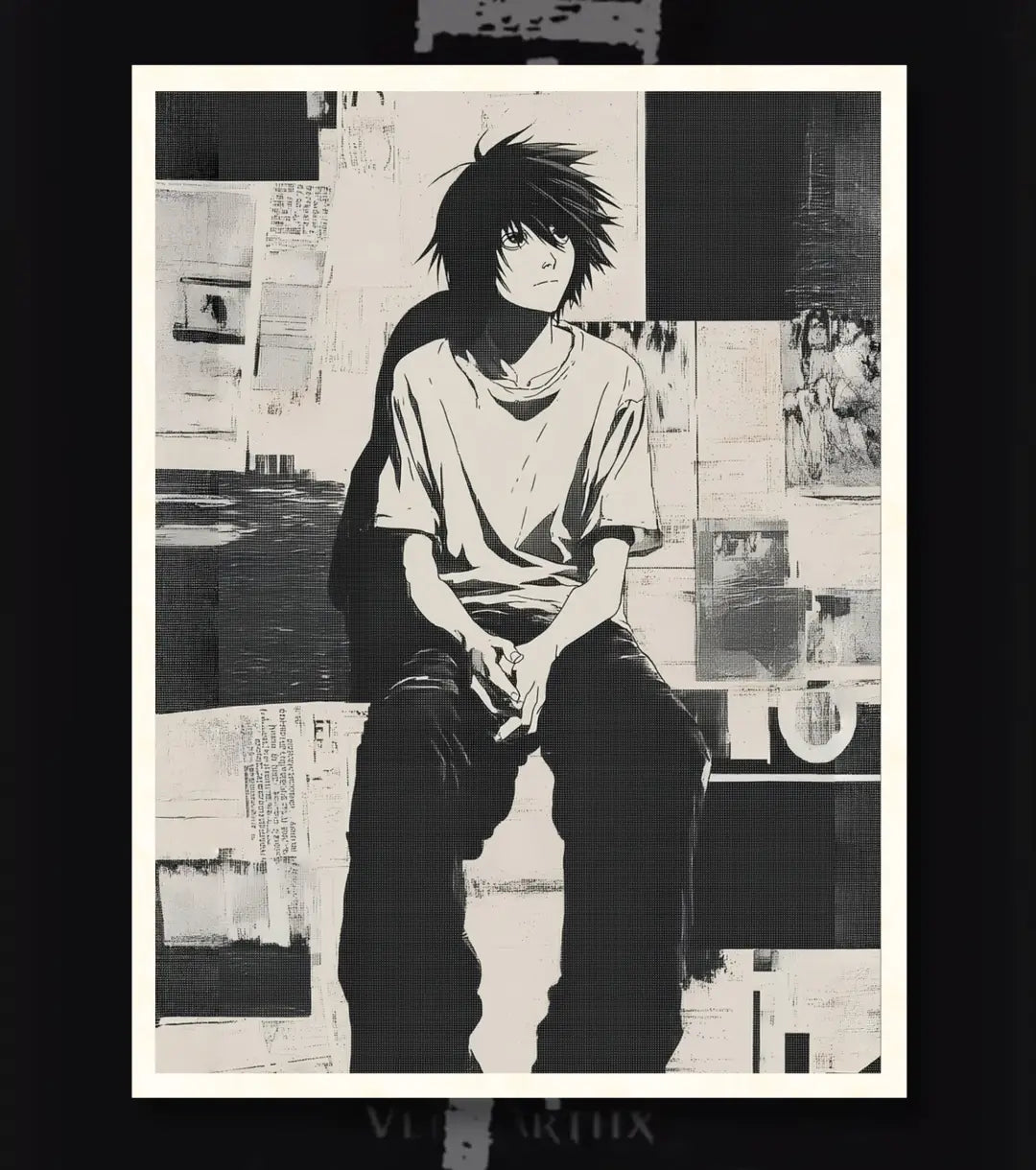 Death Note L Poster | Minimal Black & White Anime Wall Art - Death Note