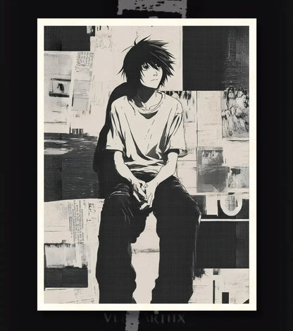 Death Note L Poster | Minimal Black & White Anime Wall Art - Death Note