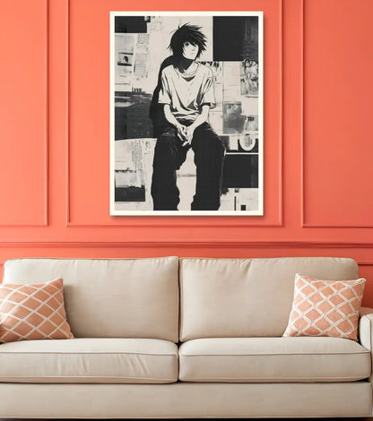 Death Note L Poster | Minimal Black & White Anime Wall Art - Death Note
