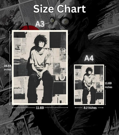 Death Note L Poster | Minimal Black & White Anime Wall Art - Death Note