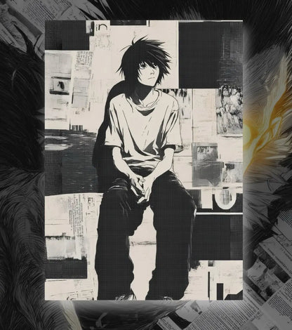 Death Note L Poster | Minimal Black & White Anime Wall Art - A4 / Unframed - Death Note