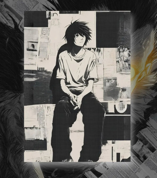Death Note L Poster | Minimal Black & White Anime Wall Art - A4 / Unframed - Death Note