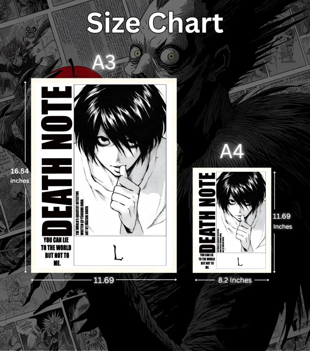 Death Note Light Yagami & L Poster | Black & White Manga Art - Death Note