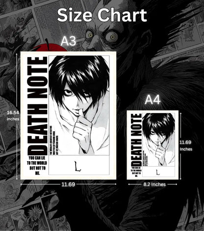 Death Note Light Yagami & L Poster | Black & White Manga Art - Death Note