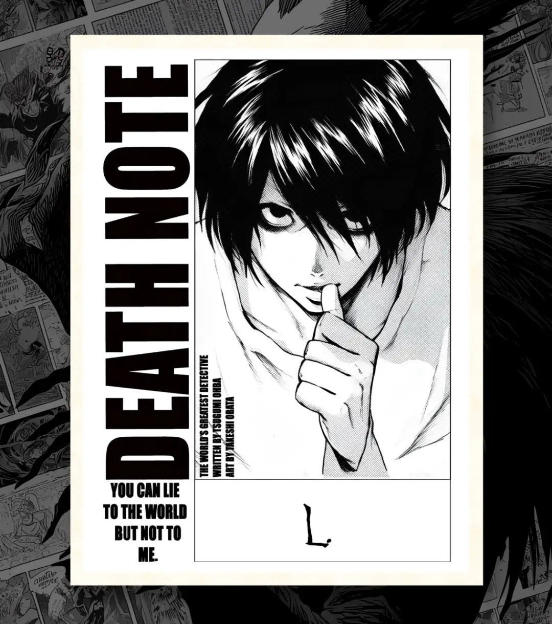 Death Note Light Yagami & L Poster | Black & White Manga Art - Death Note