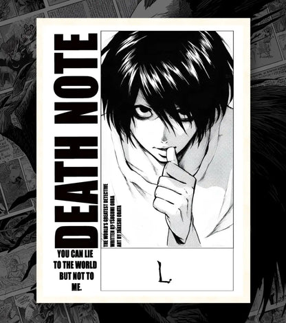 Death Note Light Yagami & L Poster | Black & White Manga Art - Death Note