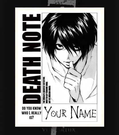 Death Note Light Yagami & L Poster | Black & White Manga Art - Death Note