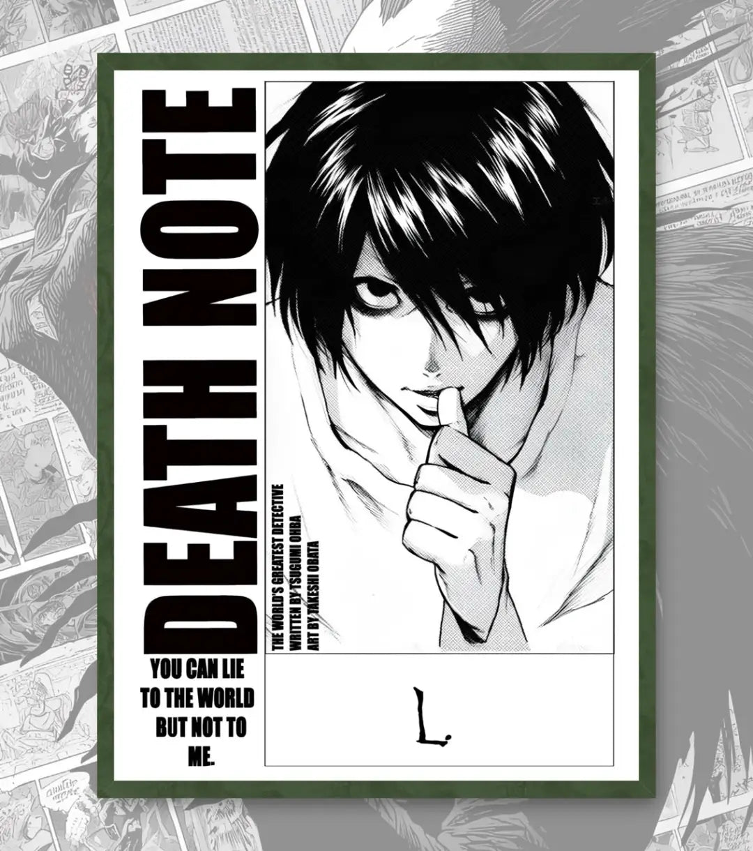 Death Note Light Yagami & L Poster | Black & White Manga Art - A4 / L / Bottle Green - Death Note