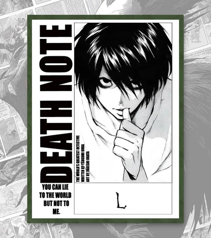 Death Note Light Yagami & L Poster | Black & White Manga Art - A4 / L / Bottle Green - Death Note