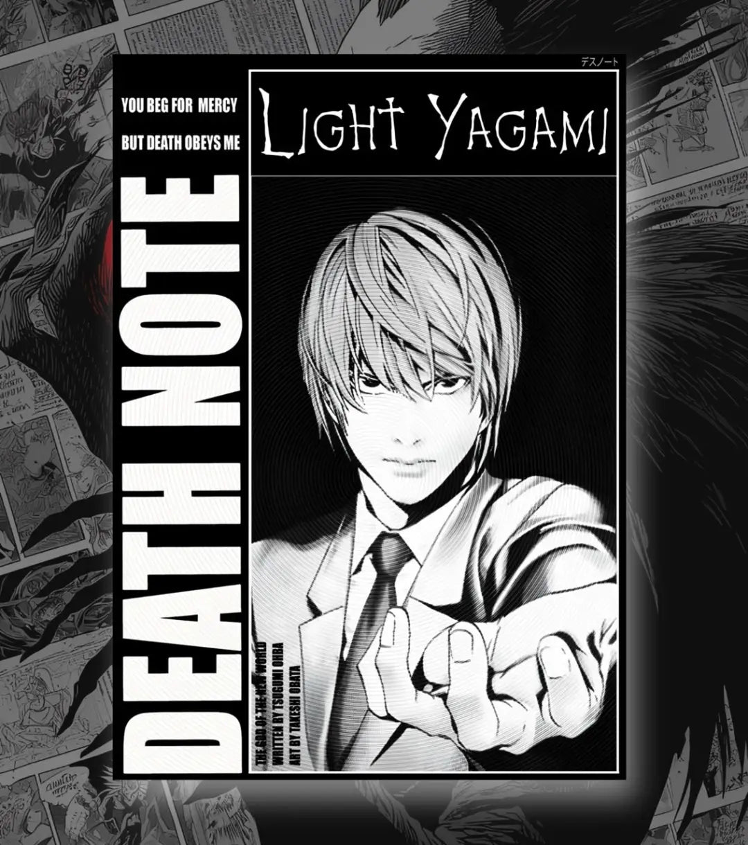 Death Note Light Yagami & L Poster | Black & White Manga Art - A4 / Light / Unframed - Death Note