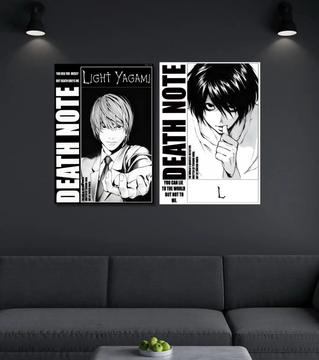 Death Note Light Yagami & L Poster | Black & White Manga Art - A4 / Both / Unframed - Death Note