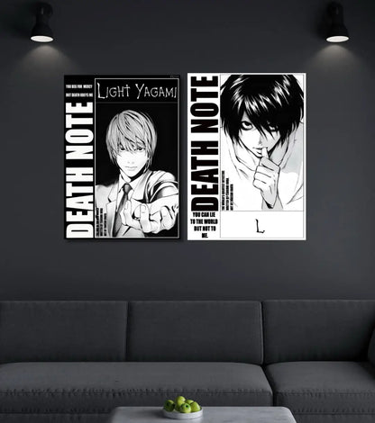 Death Note Light Yagami & L Poster | Black & White Manga Art - A4 / Both / Unframed - Death Note