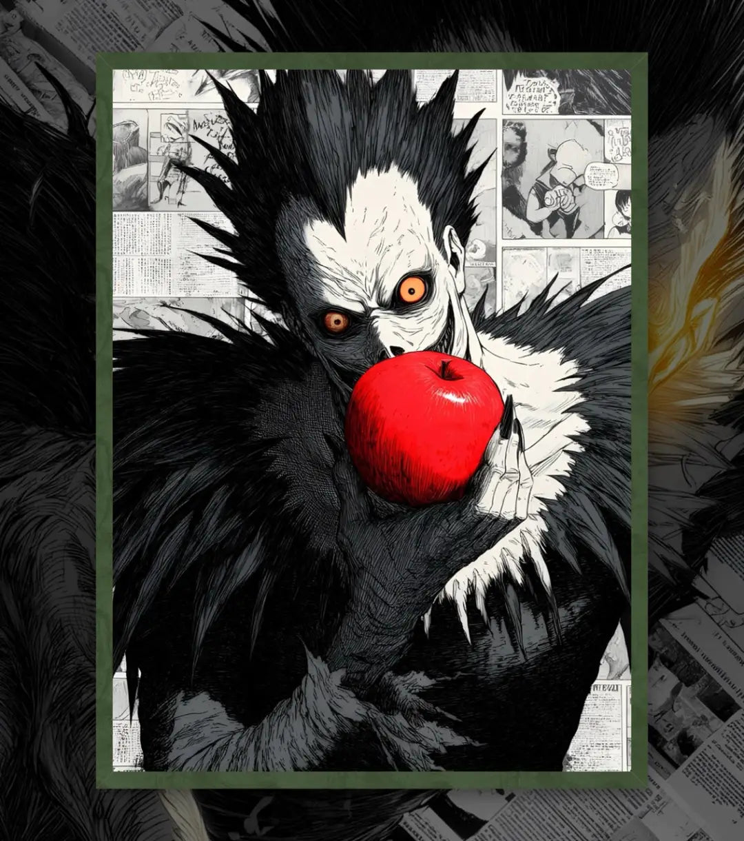Death Note Ryuk Apple Poster | Iconic Shinigami Wall Art - A4 / Bottle Green - Death Note