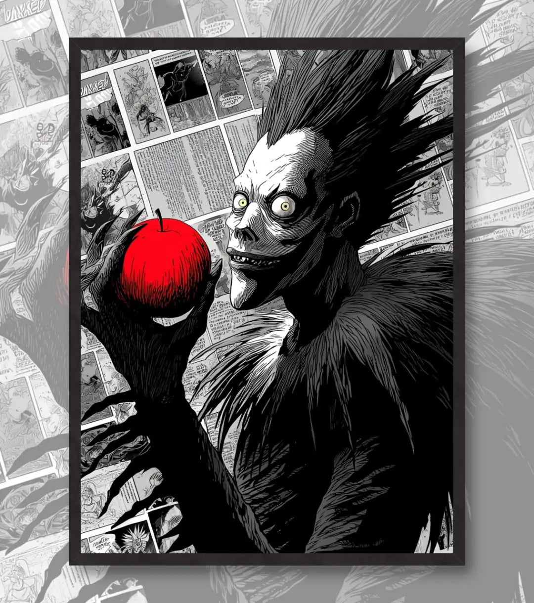Death Note Ryuk Apple Poster | Moody Anime Wall Art - A4 / Black Frame - Death Note