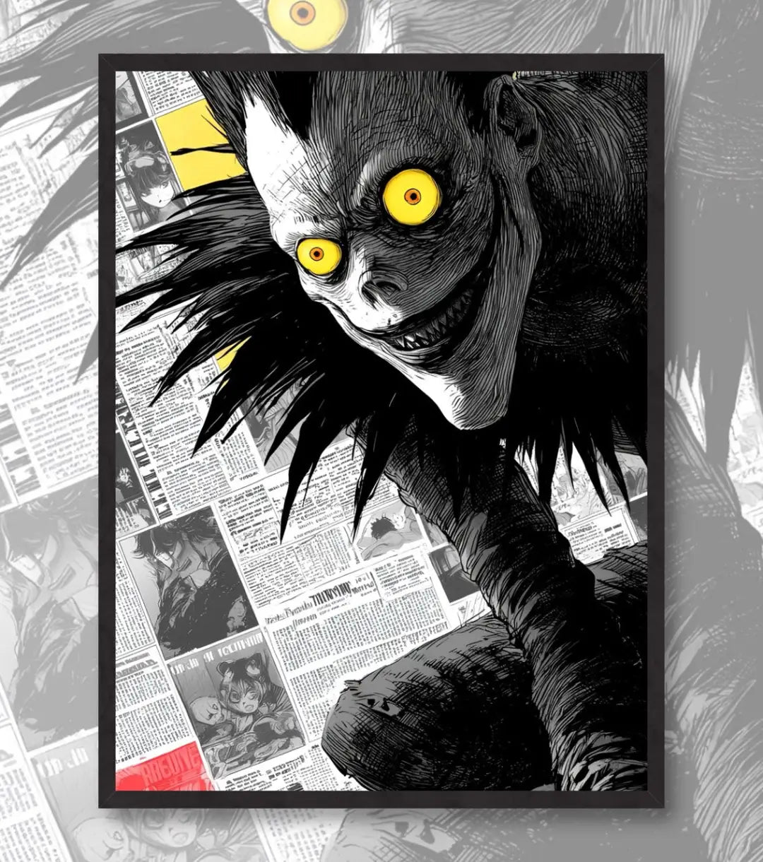 Death Note Ryuk Close-Up Poster | Dark Shinigami Wall Art - A4 / Black Frame - Death Note