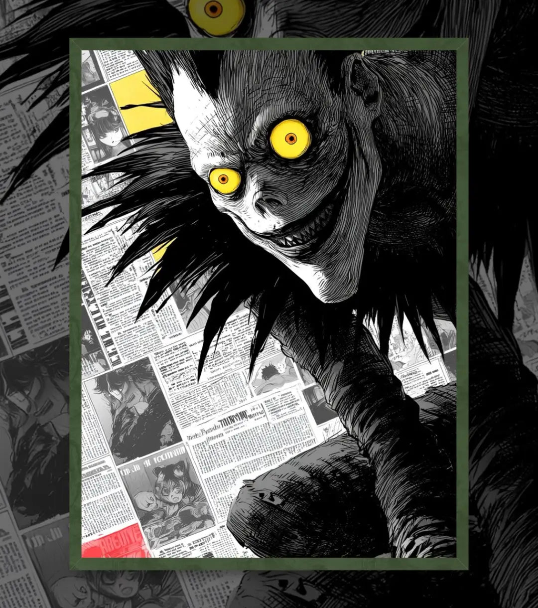 Death Note Ryuk Close-Up Poster | Dark Shinigami Wall Art - A4 / Bottle Green - Death Note