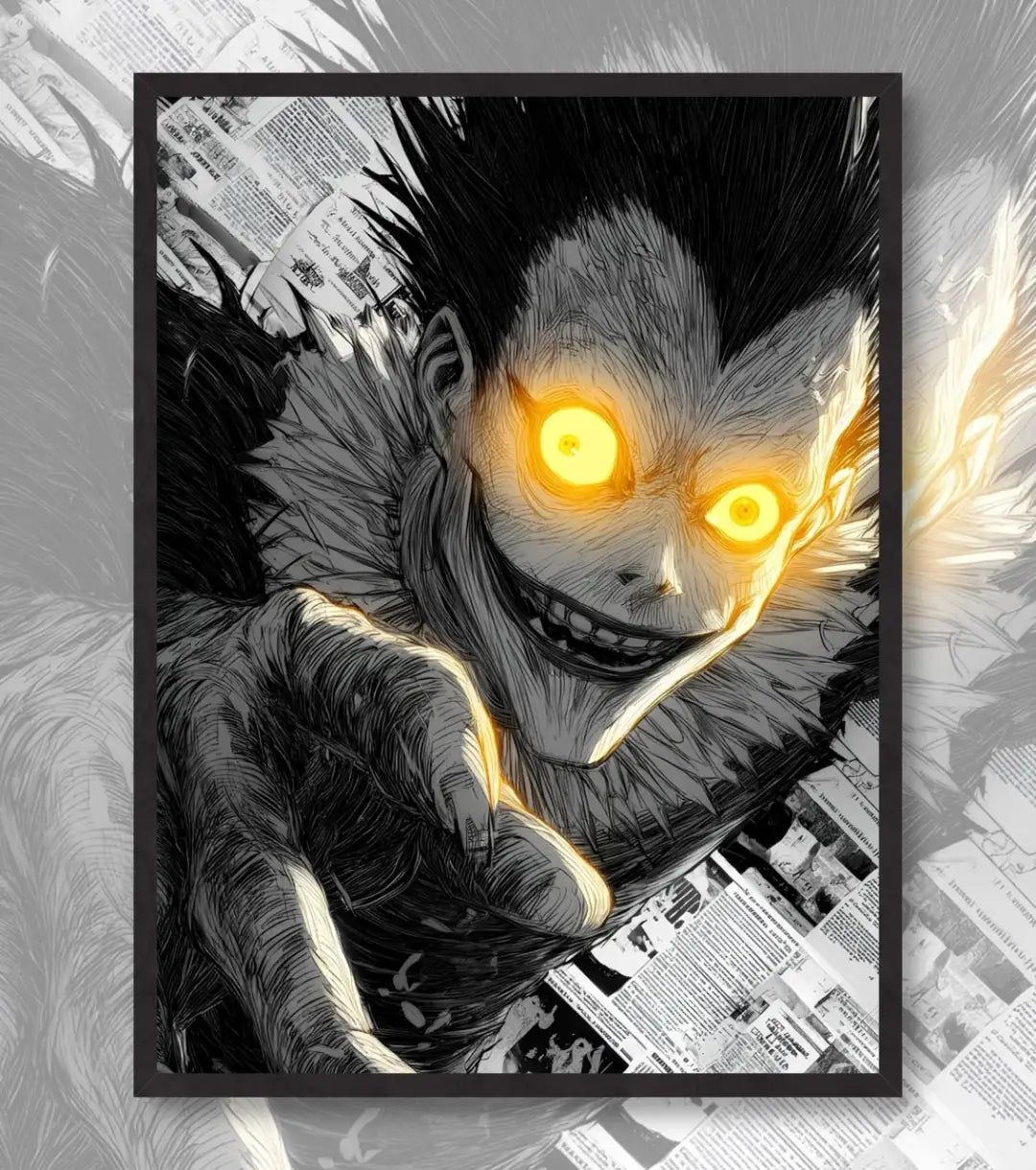 Death Note Ryuk Poster | Glowing Eyes Dark Anime Art - A4 / Black Frame - Death Note