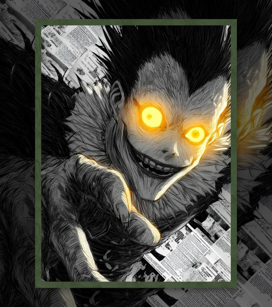 Death Note Ryuk Poster | Glowing Eyes Dark Anime Art - A4 / Bottle Green - Death Note