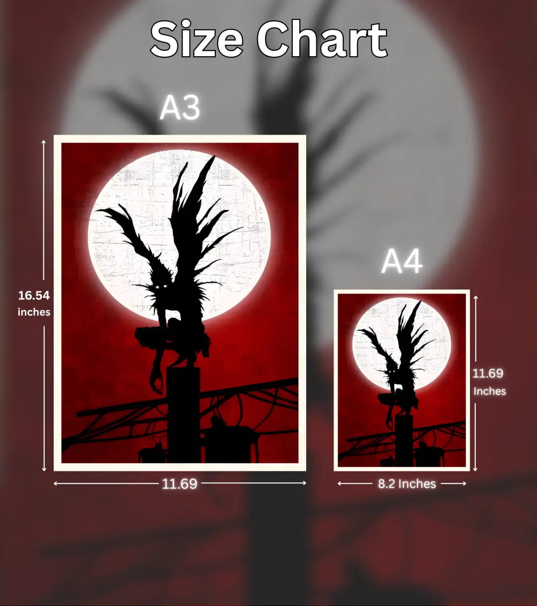 Death Note Ryuk Silhouette Poster | Full Moon Anime Wall Art - Death Note