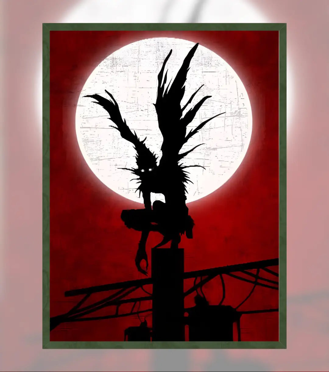 Death Note Ryuk Silhouette Poster | Full Moon Anime Wall Art - A4 / Bottle Green - Death Note