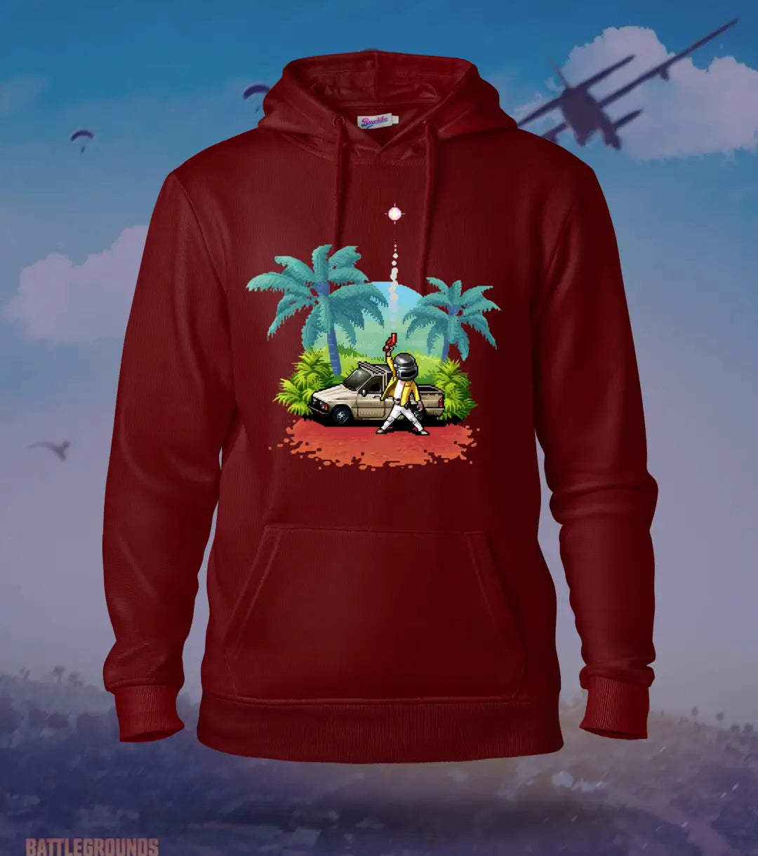 Erangel Vibes – Pixel Art BGMI Hoodie | 300 GSM Brushed Fleece - Maroon / XS / Regular - BGMI/PUBG
