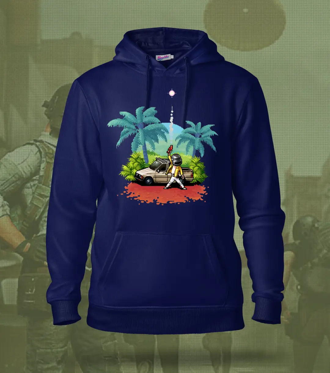 Erangel Vibes – Pixel Art BGMI Hoodie | 300 GSM Brushed Fleece - Navy / XS / Regular - BGMI/PUBG