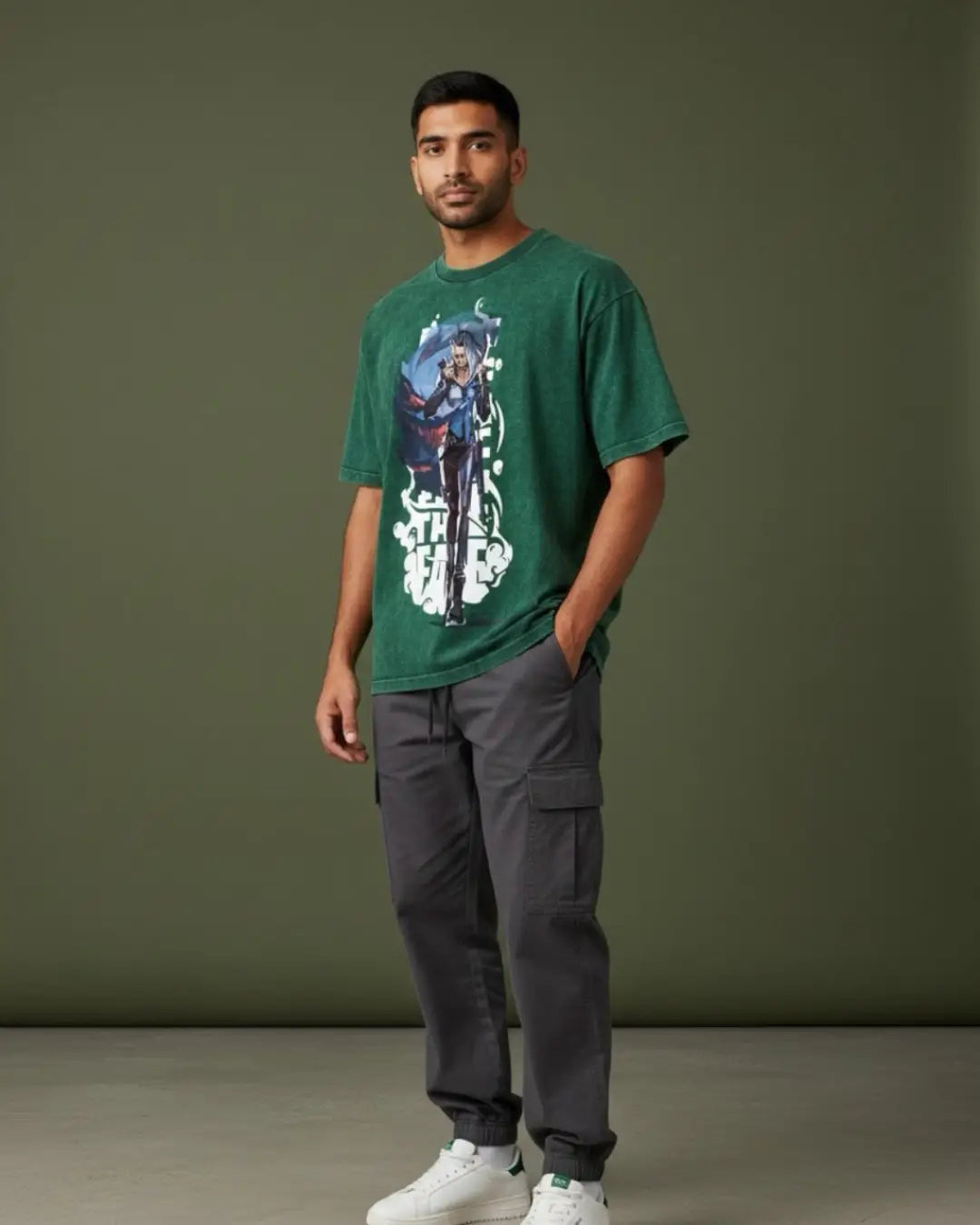 Fade – Nightmare’s Embrace Valorant Acid Wash Tee | Bold Gamer Streetwear - Bottle Green / XS - Valorant