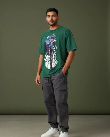 Fade – Nightmare’s Embrace Valorant Acid Wash Tee | Bold Gamer Streetwear - Bottle Green / XS - Valorant