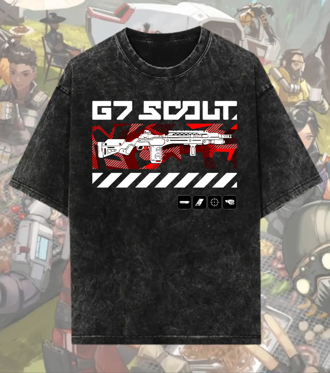 G7 Scout Precision Marksman Tee – Apex Legends Inspired Gaming Acid-Wash T-Shirt - Black / S - Apex legends