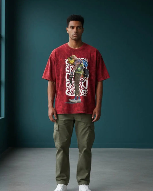 Gekko – Creature Crew Valorant Acid Wash Tee | Bold Gamer Streetwear - Maroon / XS - Valorant