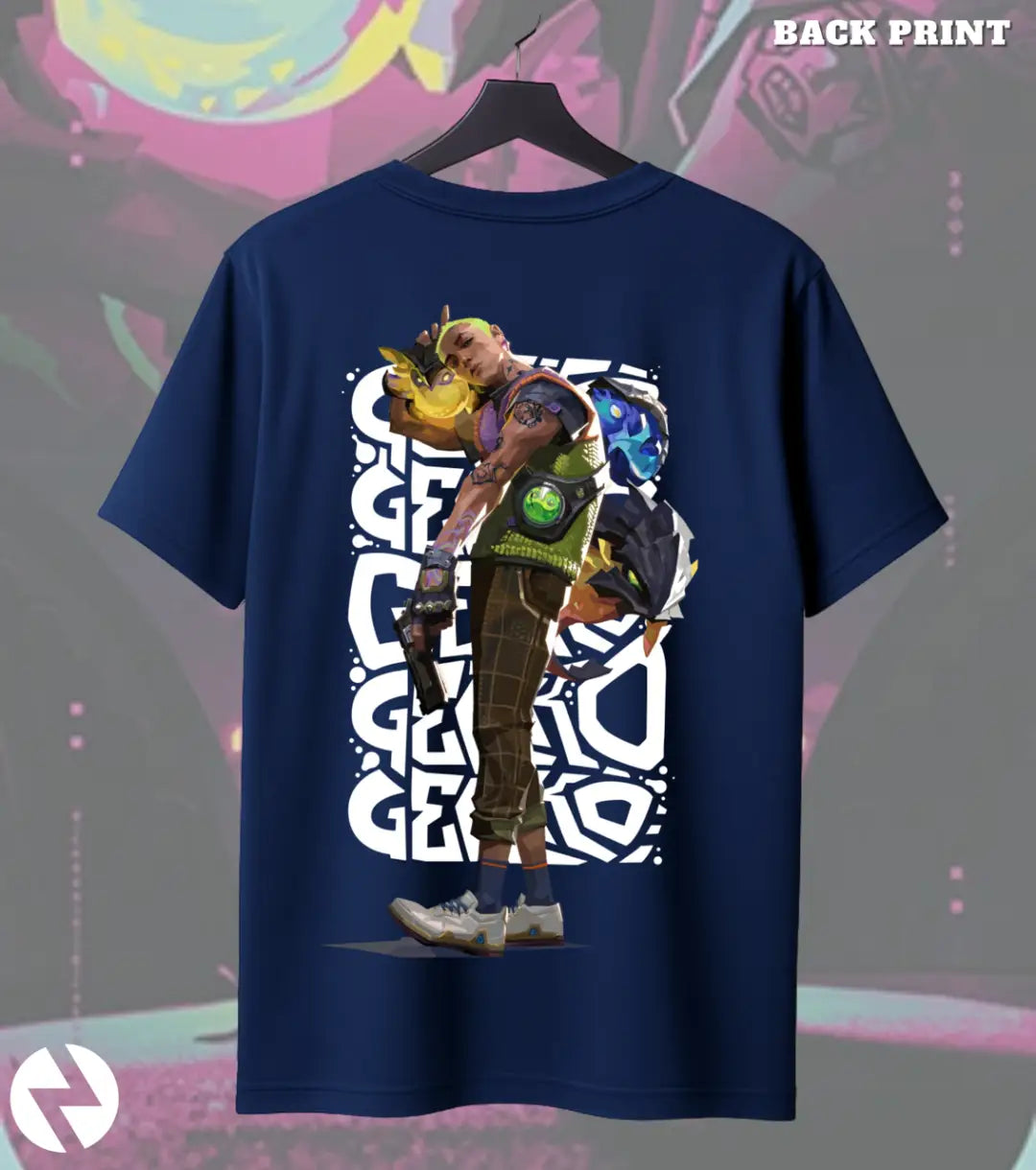 Gekko - Street Creature Valorant T Shirt | Wild Style Tee - Back (Dual Print) / Navy / S - Valorant