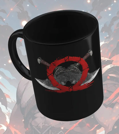 God of War Kratos Minimal Black Mug – Spartan Warrior Gaming Coffee Mug | Premium Ceramic Gamer Gift - Black - god