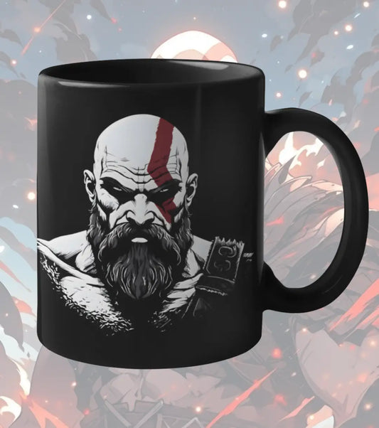 God of War Kratos Minimal Black Mug – Spartan Warrior Gaming Coffee Mug | Premium Ceramic Gamer Gift - Black - god