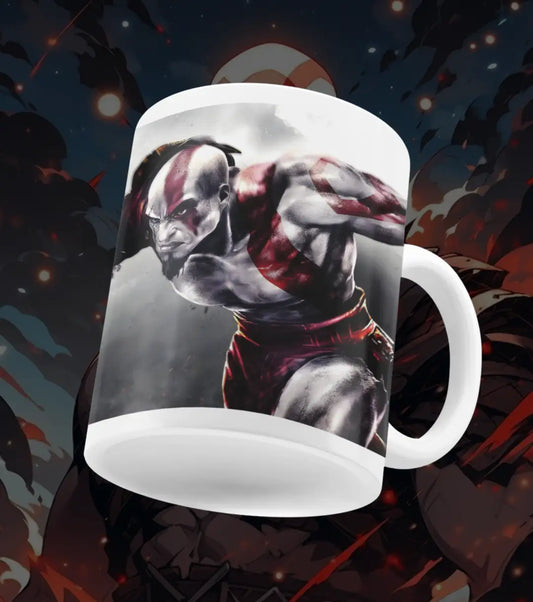 God of War Kratos Mug – Rage Warrior Gaming Coffee Mug | Premium Ceramic Gamer Cup | Gift for Gamers - White - god