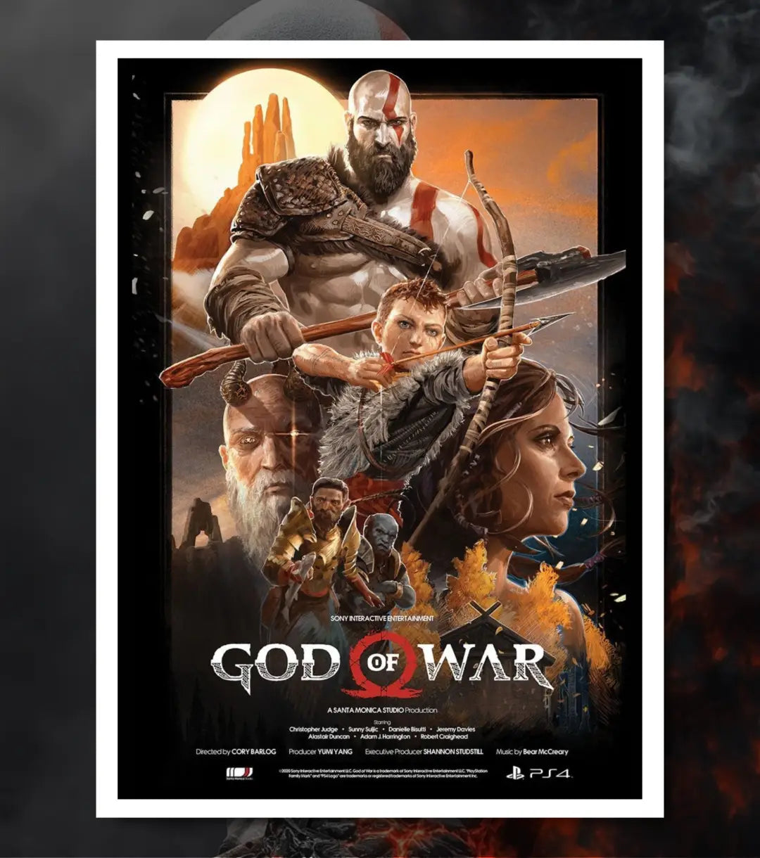 God of War Poster – Kratos & Atreus Cinematic Artwork | God of War (2018) | A3 / A4 - A4 / White frame - God of War
