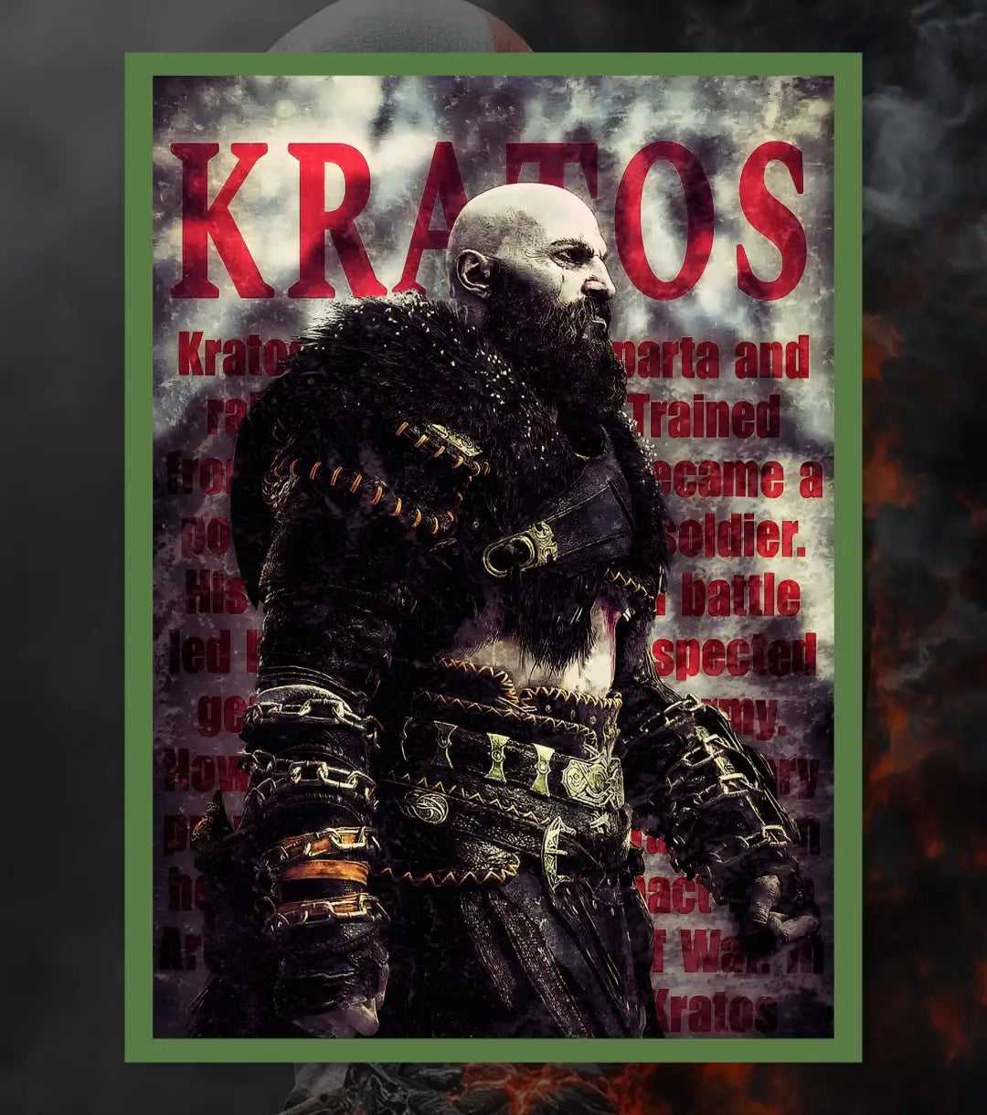 God of War Ragnarok Minimal Poster – Kratos Silhouette Art | A3 A4 Matte Poster Bowchika - A4 / Bottle Green - God