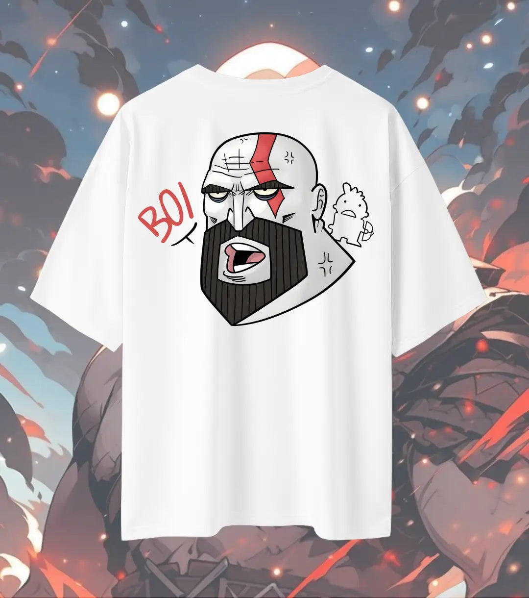 God of War T-Shirt – BOI Funny Kratos Dad Meme | 240 GSM Oversized Gamer Tee - White / XS / 180GSM - God of War