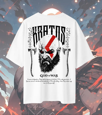 God of War T-Shirt – Kratos Warrior Graphic Print | 240 GSM Oversized White Gamer Tee - White / XS / 180GSM - God of War