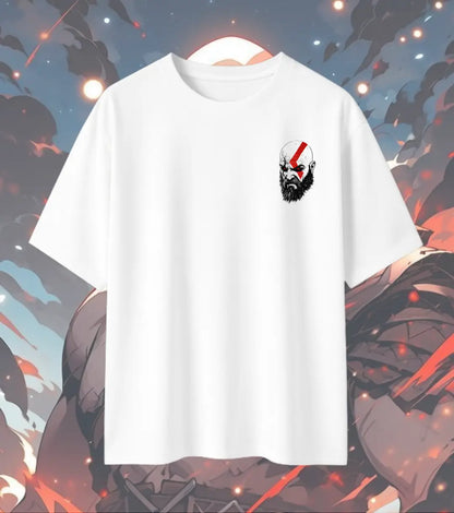 God of War T-Shirt – Kratos Warrior Graphic Print | 240 GSM Oversized White Gamer Tee - God of War