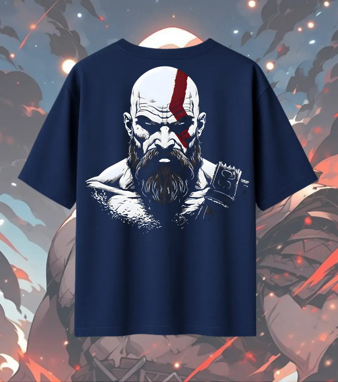 God of War T-Shirt – Spartan Warrior Graphic Design | 240 GSM Oversized Black Gamer Tee - Navy / XS / 180GSM - God
