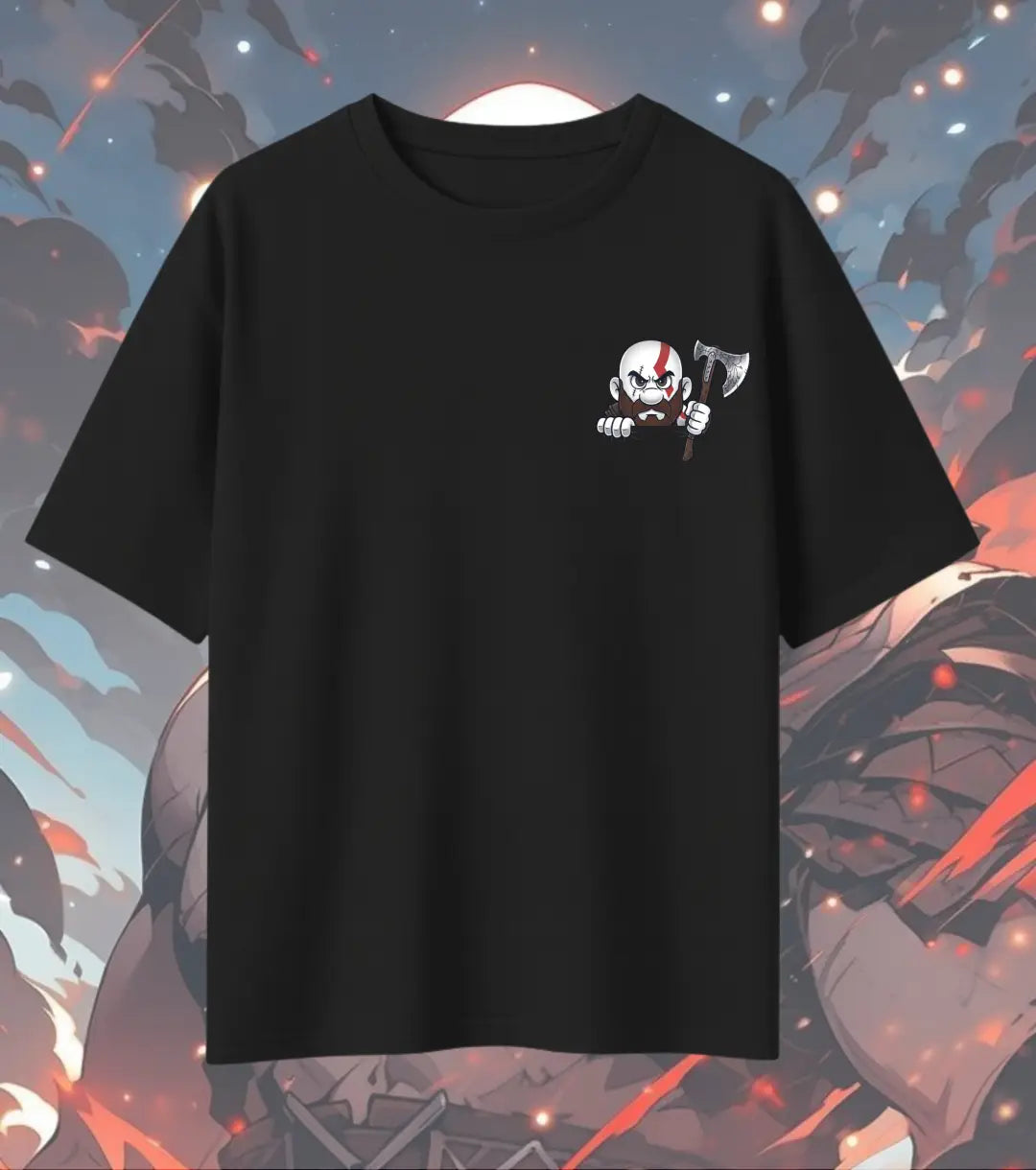 God of War T-Shirt – Super Badass Kratos Cartoon | 240 GSM Oversized Gamer Tee - God of War