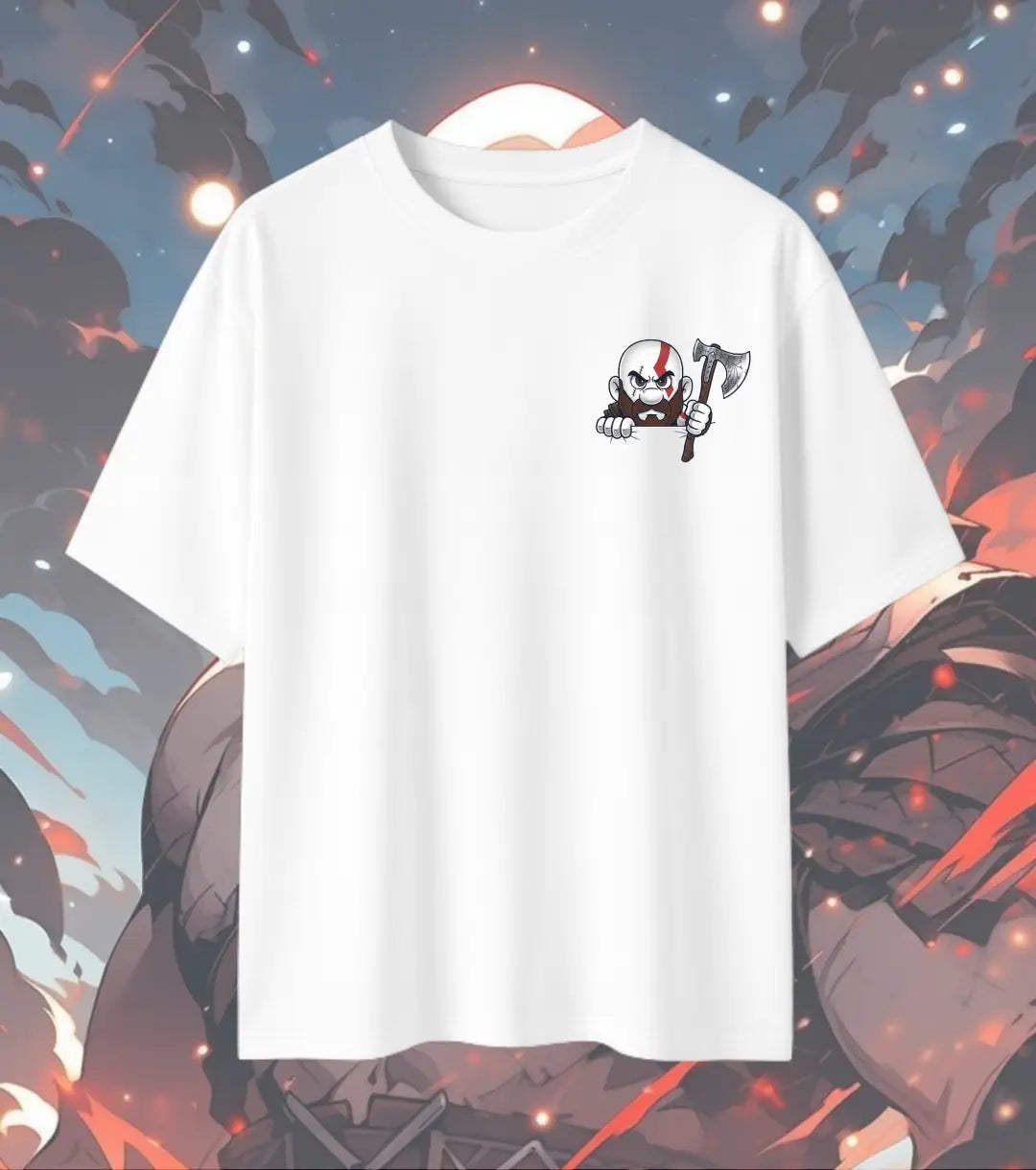 God of War T-Shirt – Super Badass Kratos Cartoon | 240 GSM Oversized Gamer Tee - God of War