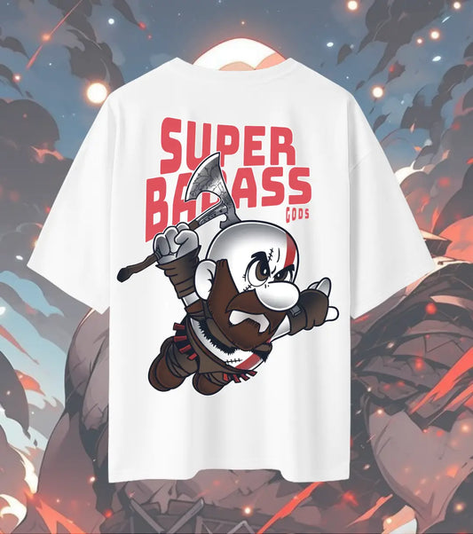 God of War T-Shirt – Super Badass Kratos Cartoon | 240 GSM Oversized Gamer Tee - White / XS / 180GSM - God of War