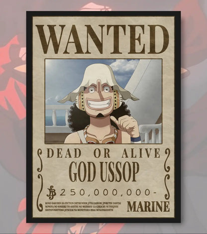 God Usopp – One Piece Wanted Poster - A4 / Black Frame - One Piece