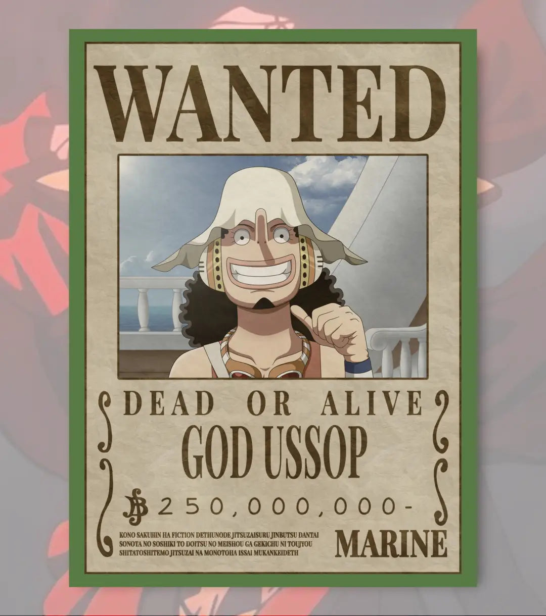 God Usopp – One Piece Wanted Poster - A4 / Bottle Green - One Piece