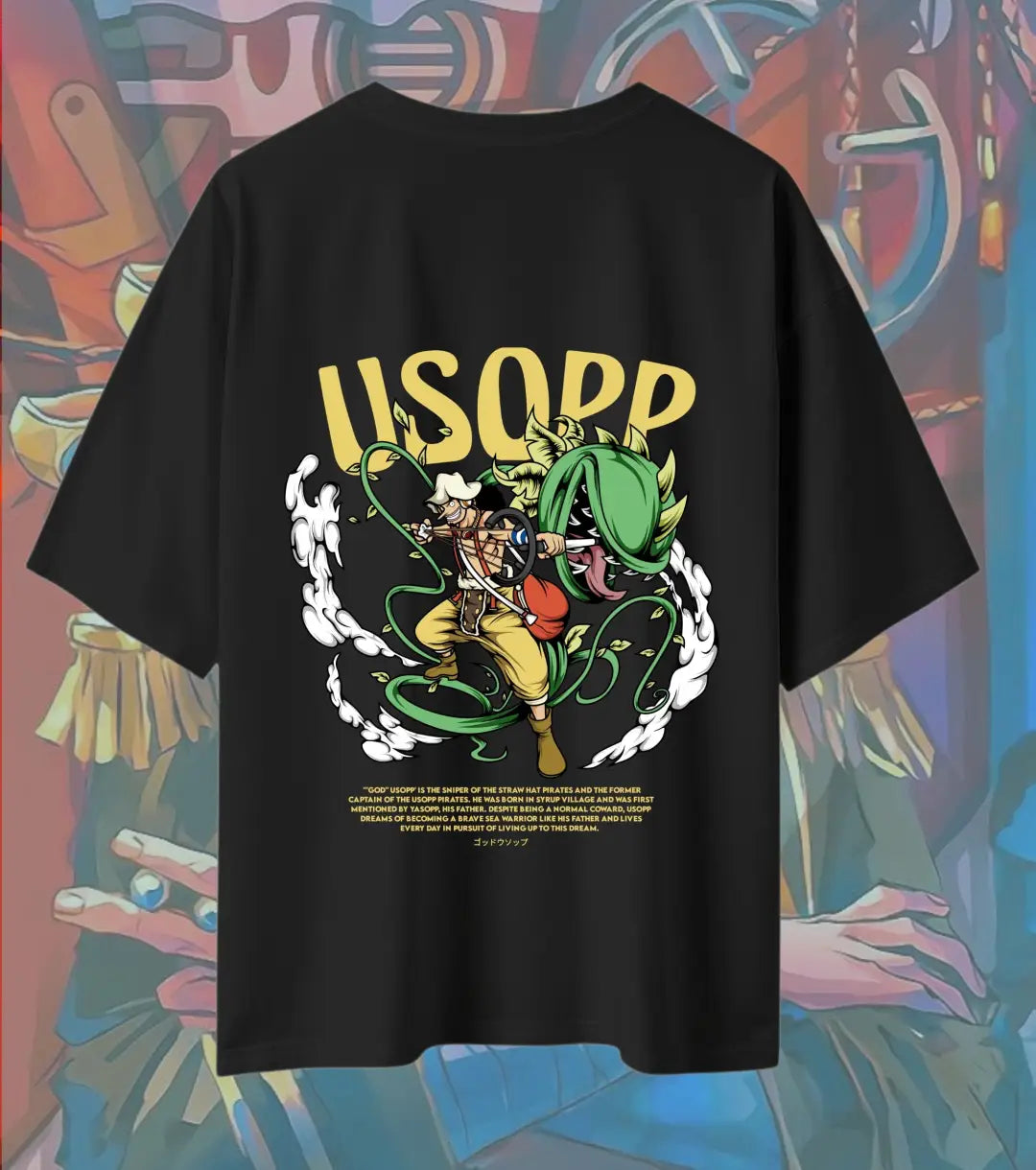 God Usopp Oversized T-Shirt – One Piece Sniper Anime Tee | Straw Hat Crew Streetwear White Tee - Black / XS / 180GSM