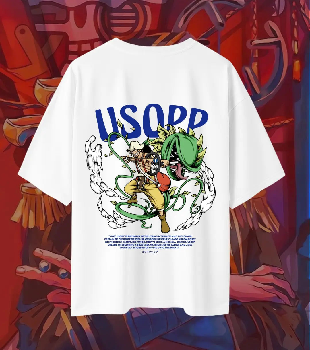 God Usopp Oversized T-Shirt – One Piece Sniper Anime Tee | Straw Hat Crew Streetwear White Tee - White / XS / 180GSM