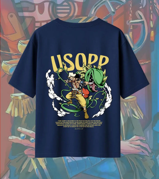 God Usopp Oversized T-Shirt – One Piece Sniper Anime Tee | Straw Hat Crew Streetwear White Tee - Navy / XS / 180GSM