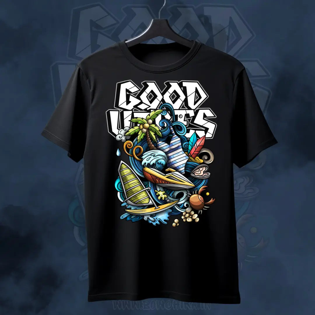 GOOD VIBES – Surf & Chill Tee - Black / S