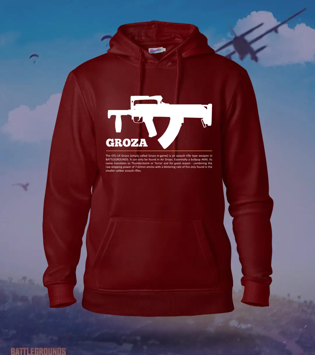 Groza Tactical Ops Hoodie – Winter Airdrop Gear BGMI | 300 GSM Brushed Fleece - Maroon / XS / Regular - BGMI/PUBG